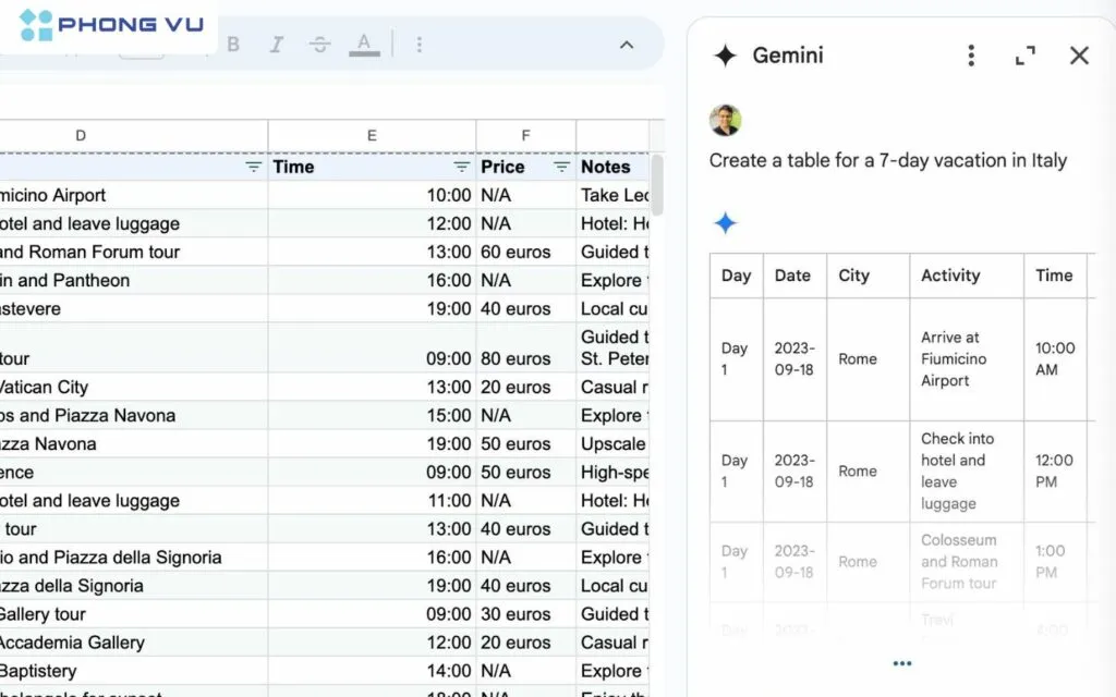 gemini ai tu dong dien o trong trong bang tinh google sheets 2