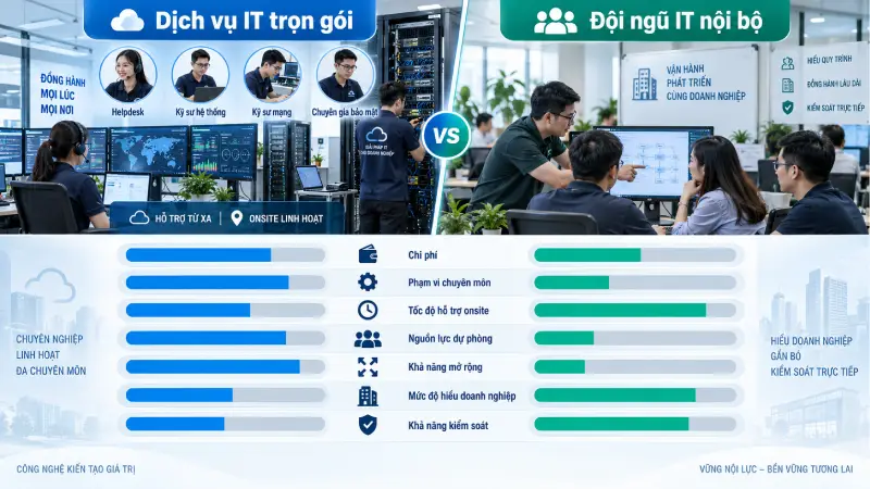Phân biệt dịch vụ IT trọn gói và đội IT nội bộ