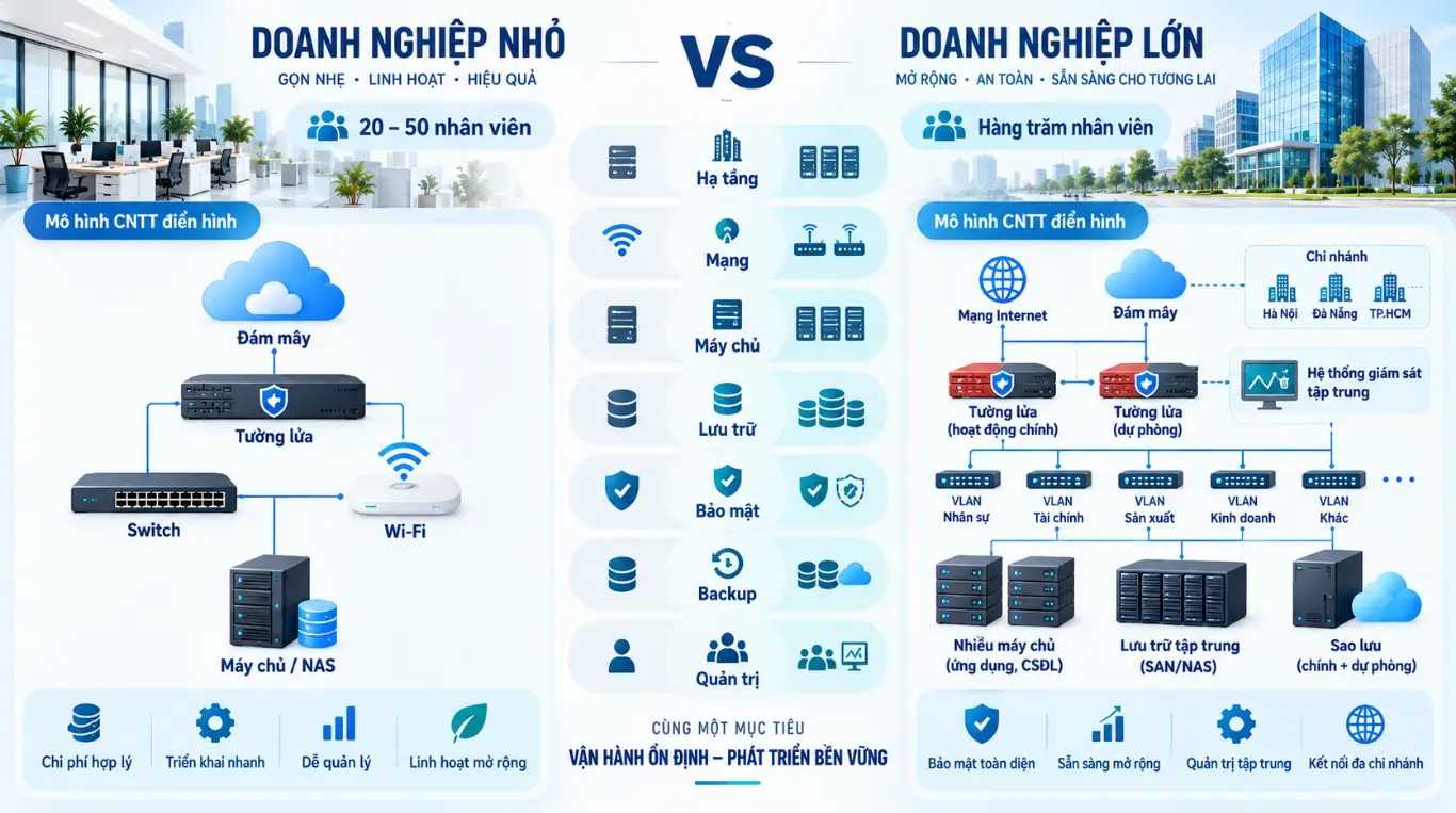 So sánh giải pháp CNTT cho doanh nghiệp nhỏ và lớn khác nhau thế nào? 2 Giải pháp CNTT cho doanh nghiệp nhỏ và lớn khác nhau ở đâu?