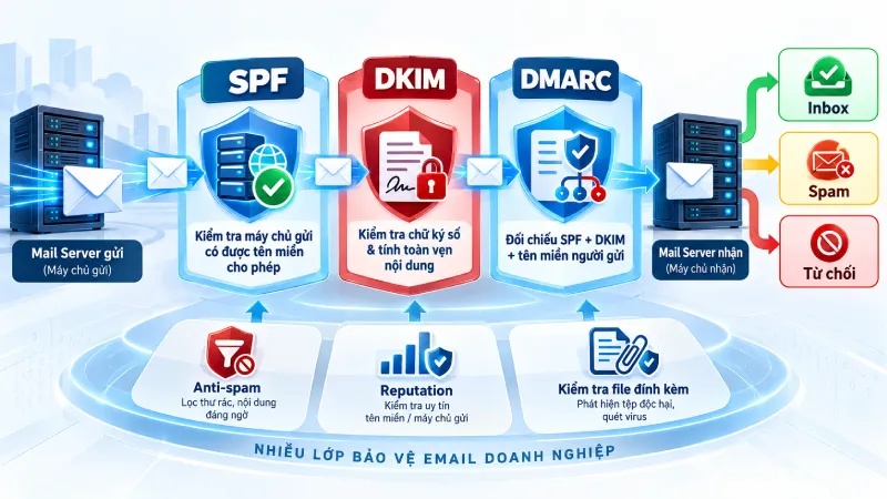 SPF, DKIM và DMARC kiểm tra email như thế nào