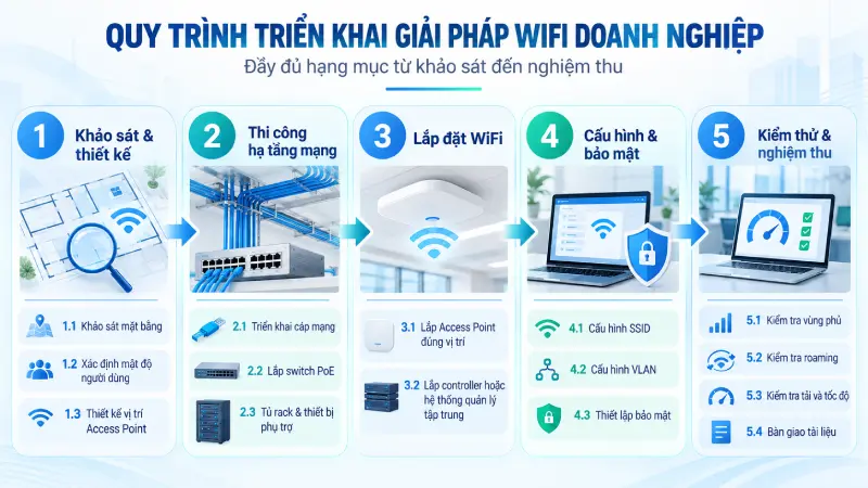 Thi công giải pháp Wifi cho doanh nghiệp gồm những hạng mục nào? 2 Thi công giải pháp Wifi cho doanh nghiệp gồm những hạng mục