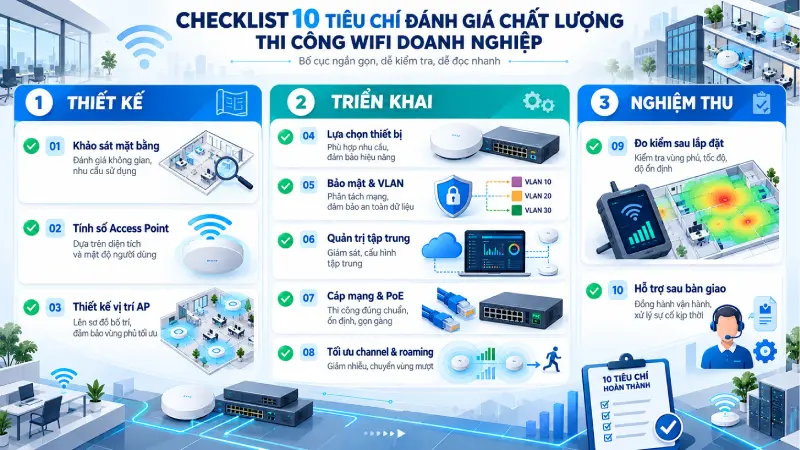 Top 10 tiêu chí đánh giá chất lượng dịch vụ thi công giải pháp Wifi 3 Top 10 tiêu chí đánh giá chất lượng dịch vụ thi công giải pháp Wifi